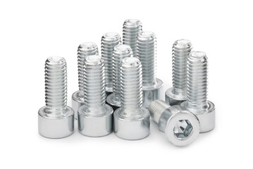 Metal socket screws isolated on white. Hardware tools