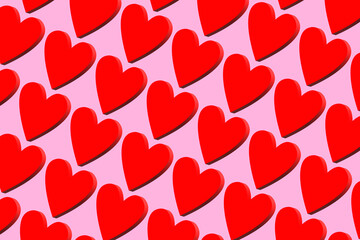 red heart patternt on pink background