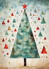 Abstract Christmas trees Illustration on Childrens Christmas greeting card. Childrens Christmas greeting card Vertical theme. For banners, posters, gift cads, advertising. AI generated.