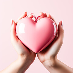 girl holding pink heart in her hands valentines day celebration concept