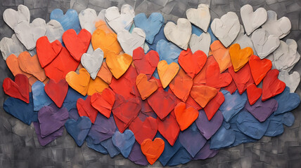 Paper colorful hearts on drawing background
