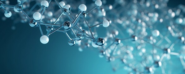 a network of molecules over a blue background, polished craftsmanship, light silver and teal, soft-focus - obrazy, fototapety, plakaty