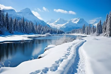 Stickers pour porte Tatras Snowy Landscapes in the Tatra Mountains, Poland. Pristine White Peaks Meet Clear Blue Sky