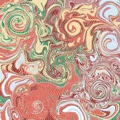 abstract illustration in warm colors, multi-colored spots and white stripes