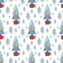Christmas holiday vector seamless pattern in Scandinavian style, flat illustration.