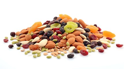 Cereals with dried fruits isolated on a white