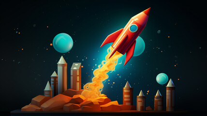 Rocket launch from space with stars