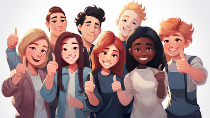 group of smiling students in thumbs up
