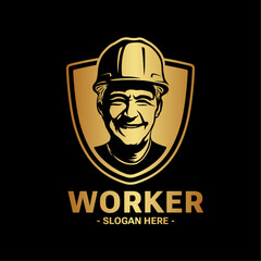Construction worker with safety hard hat. Logo. Vector and illustration. - obrazy, fototapety, plakaty