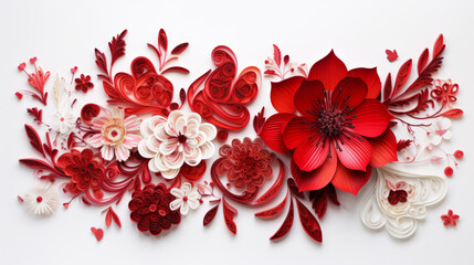 red rose petals on white background 