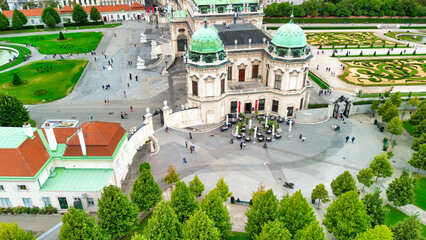 Aerial view of famous Schloss Belvedere in Vienna, built by Johann Lukas von Hildebrandt as a summer residence for Prince Eugene of Savoy - obrazy, fototapety, plakaty