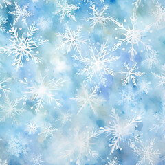Winter pattern with snowflakes. Watercolor Christmas background created with Generative Ai technology