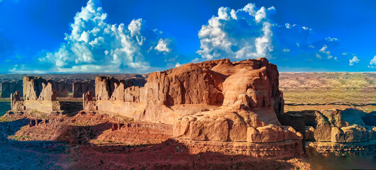 Amazing aerial view of Park Avenue Mountains in Aches National Park, Utah