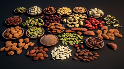Obraz premium Set of dried fruits pistachio walnut peanuts