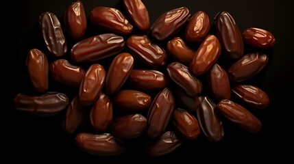 Top view of dry dates on dark background