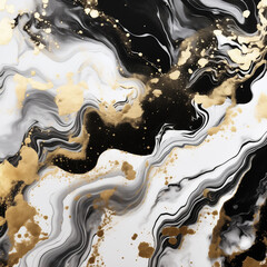 Black and white marble wall texture with gold foil. Abstract background created with Generative Ai technology