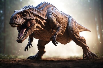 3D rendering of T-Rex attacking on white background. ai generative