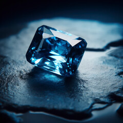 blue sapphire on stone on dark background. ai generative