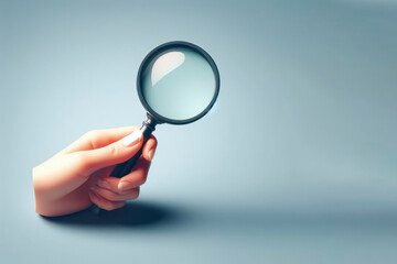 Hand holding magnifying glass isolated on solid background. ai generative