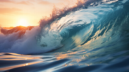 Close up foamy waves rolling up in ocean