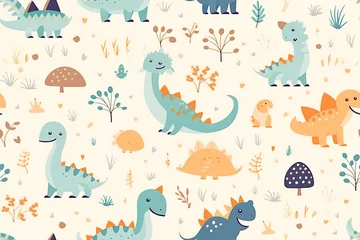 Tuinposter Cute dinosaurs pattern in pastel light colors © Nate