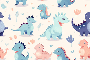 Cute dinosaurs pattern in pastel light colors
