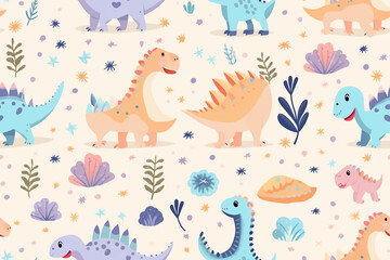 Cute dinosaurs pattern in pastel light colors