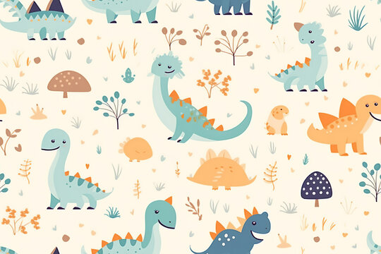 Cute dinosaurs pattern in pastel light colors © Nate