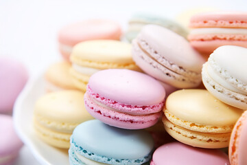 Fototapeta na wymiar Macarons, pastel colors, white background