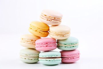 Obraz premium Macarons, pastel colors, white background