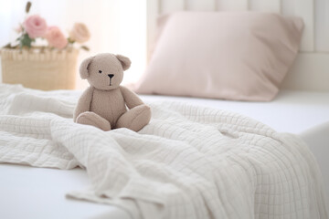 White smooth cotton blanket, kids bedroom decor, soft edges and blurred details, childlike innocence and charm