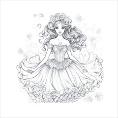 Beautiful little ballerina girl outline coloring page