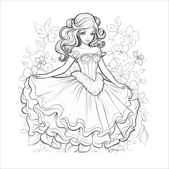 Beautiful little ballerina girl outline coloring page