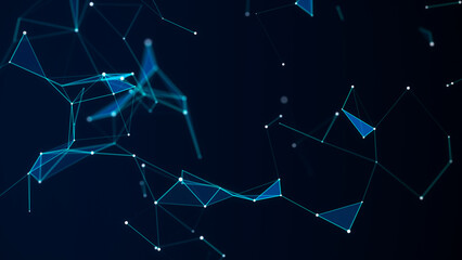 Blue network connection texture. Digital abstract structure backdrop with triangles and lines. Modern background or wallpaper. Big data visualization. 3D rendering.