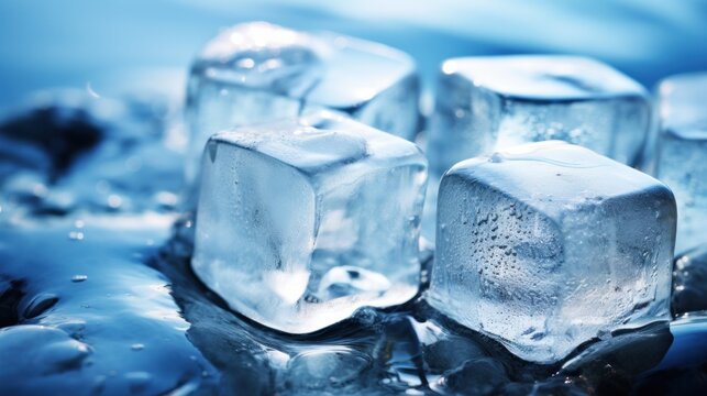 Ice cubes on a blue background.