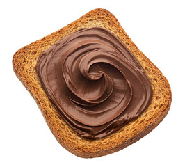 Bread rusk with hazelnut cream isolated on white background, top view