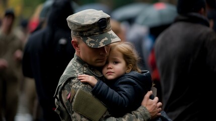 Fototapeta premium Comfort in Camouflage: A Soldier's Soothing Embrace