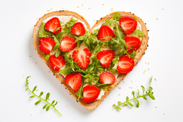 heart shaped toast sandwich for romantic Valentines Day breakfast food 