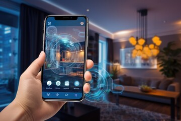 Person Using Smartphone App for Operating Smart Home Devices - Close-Up