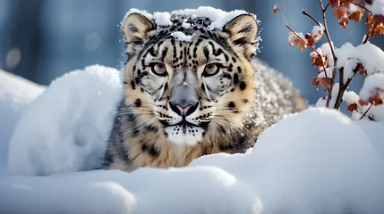 Schilderijen op glas snow tiger in the winter with the snow © Altair Studio