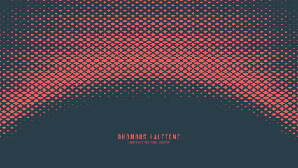 Rhombus Halftone Checkered Pattern Vector Curved Semi Circle Line Border Red Blue Abstract Background. Chequered Particles Subtle Texture Pop Art Graphic Design. Modern Half Tone Graphical Abstraction - obrazy, fototapety, plakaty