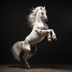 white horse rearing up on its hind legs - obrazy, fototapety, plakaty