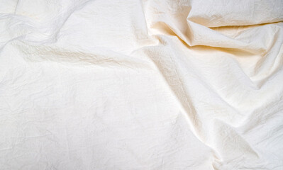 

Wrinkled white linen cloth, empty, close-up, background image