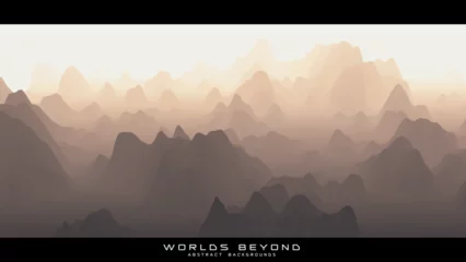 Foto op Canvas Abstract beige landscape with misty fog till horizon over mountain slopes. Gradient eroded terrain surface. Worlds beyond. © garrykillian