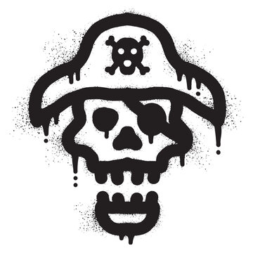 Pirate skull graffiti with black spray paint