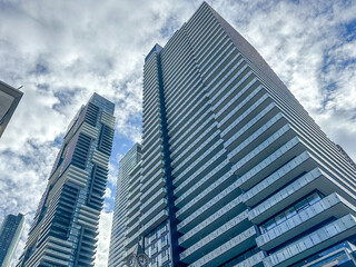 Fototapeta na wymiar Toronto, Ontario - October 7, 2023: The skyline, skyscrapers and condominium buildings of downtown Toronto 