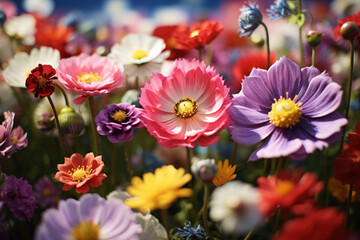 Obraz premium A field of wildflowers swaying in the breeze, creating a tapestry of colors that celebrates the diversity and charm of floral beauty. Concept of botanical diversity. Generative Ai.