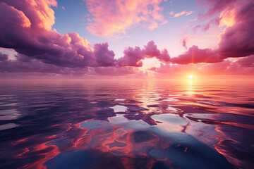 A sunset-kissed horizon, painting the sky in hues of pink and gold, embodying the transient beauty...