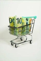 euro money in a shopping cart