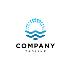 Wave circle sunset logo icon vector template